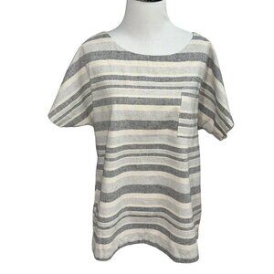 Linen Lux Women's M Medium T-Shirt Top Linen Blend Boxy Lagenlook Striped